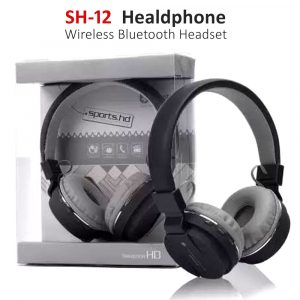 SH-12 Wireless Bluetooth Headphone / Headset Headphone{🎧} Soft Ear-Cups With FM and SD Card Slot with Best Music/Sound Quality and Calling Controls
