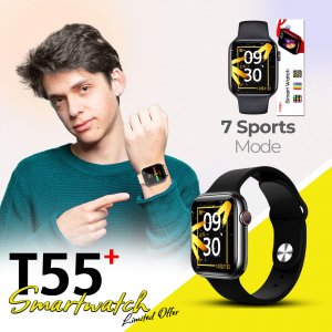 T55+ Smartwatch HD Display Crown Working Bluetooth Calling Watch |  T55 Plus (T55+) Series 6 Watch with Inbuild Game & All Social Medial Apps