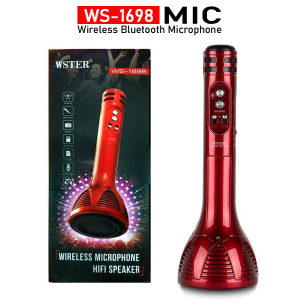 Wster Wireless Microphone With HIFI Premium Sound (Speaker) | WS-1698 Mic for Singing & Party 2-in1 with Recording + USB + FM (Multicolor)