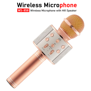 Buy Wireless Microphone with HIFI Speaker Get Handheld KTV Wireless Bluetooth Singing Mic Recording (WS-858 Microphone) Golden