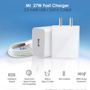 Buy Xiaomi MI 3A | 27W Super Fast (Type C) Charger | MI Original Portable Mobile Charger Adaptor With with USB / Deta Cable (White)