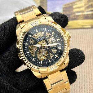 Fossil Bronson Black Dial & Golden Chain Analog Men’s Wristwatch