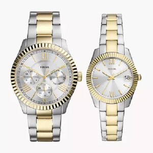 Buy Now Fossil His and Hers Multifunction Two-Tone Stainless Steel Watch Set For Couples